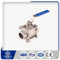 High quality low price thread 3-piece stainless steel ball valve with handle